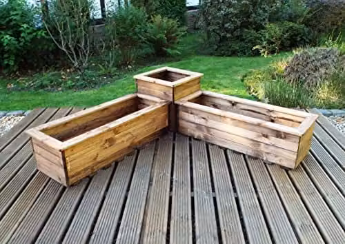 Charles Taylor 3 Piece Brown Wooden Vegetable Trough Planter Set – 1