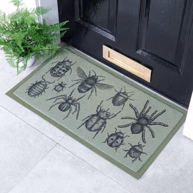 Artsy Mats Green Insect Pattern Indoor and Outdoor Doormat, W: 70 cm, D: 40 cm – 1