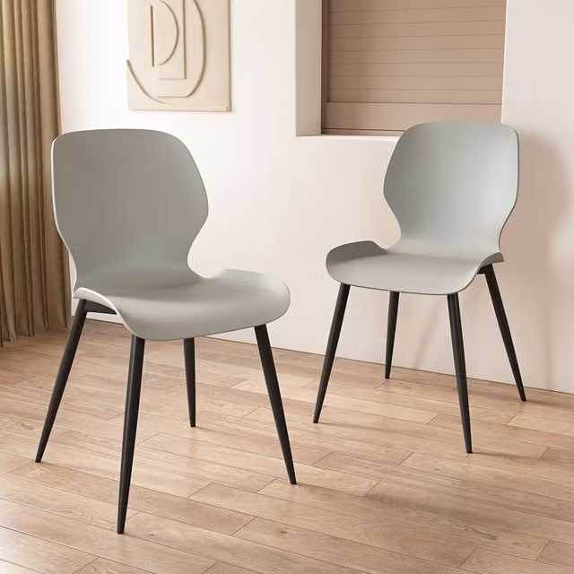 Core Products Pair of Carnaby Mid-Century Kitchen and Dining Chairs with Grey Plastic Seats and Black Metal Legs