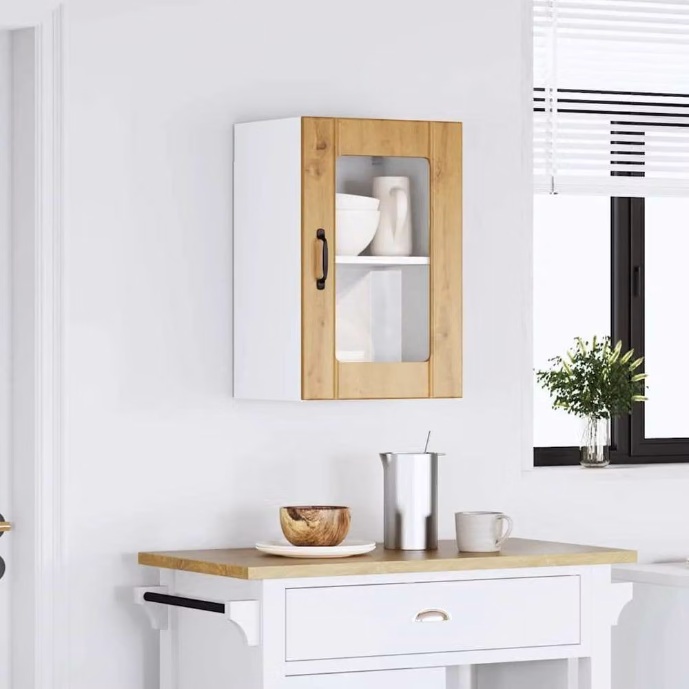Berkfield Home Lucca Artisan Oak Wall Mounted Kitchen Cabinet with Glass Doors in Brown – 2