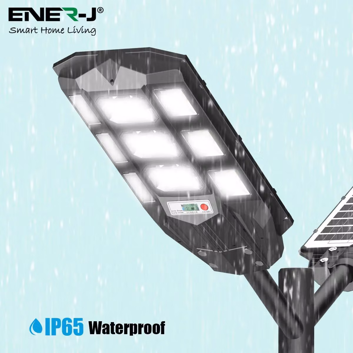 ENER-J 100W Solar Street Light in White with 6V 12W Solar Panel, 12000mAh Battery, 6500K Cool White LED and Remote Control – 4