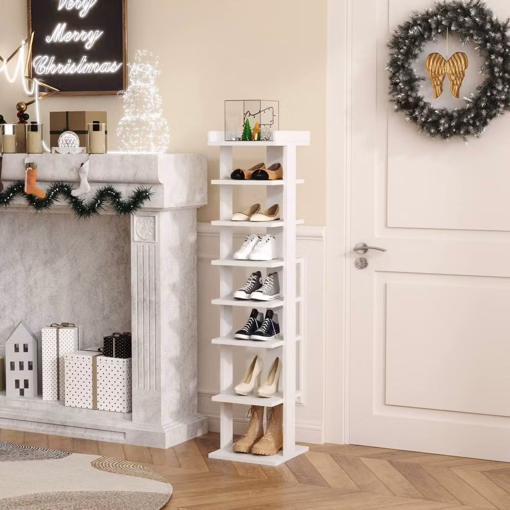 Dprodo 7-Tier White PVC Wood Plastic Shoe Rack with Adjustable Shelves – 2