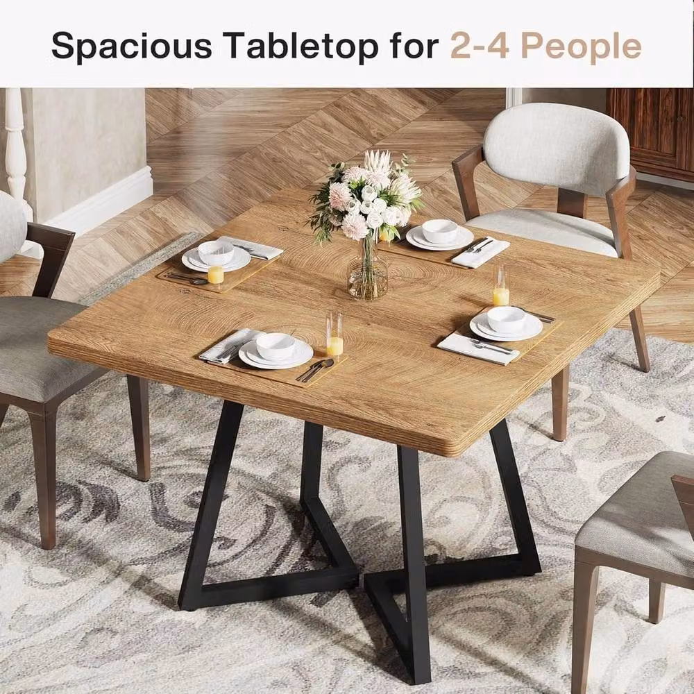 VOGREX Square Dining Table in Oak and Brown, W/D/H: 80 x 80 x 75 cm – 4