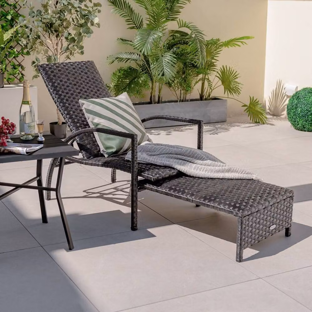 Costway Outdoor Rattan Lounge Chair with 5-Level Adjustable Backrest and Armrests in Dark Brown – 3
