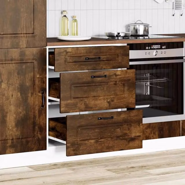Berkfield Home Kalmar Kitchen Base Cabinet in Smoked Oak Brown Engineered Wood, H: 81.5 x W: 60.0 x D: 46.0 cm