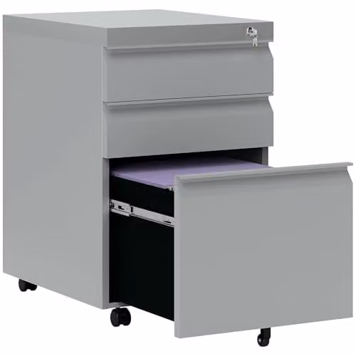 Vinsetto 3-Drawer Mobile Filing Cabinet with Lock and Castors, Grey, W: 39 cm, D: 48 cm, H: 60 cm – 1