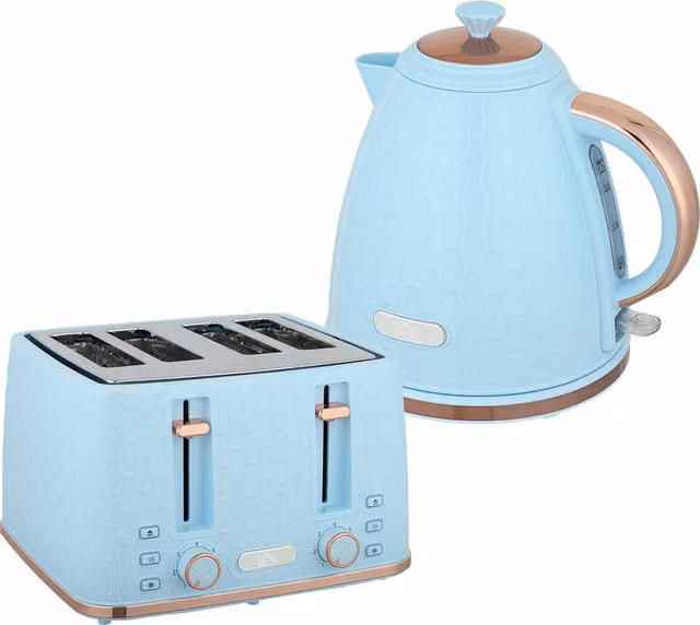 HOMCOM Kettle and Toaster Set in Light Blue, featuring a 1.7L 3000W Fast Boil Jug Kettle and a 4-Slice Toaster