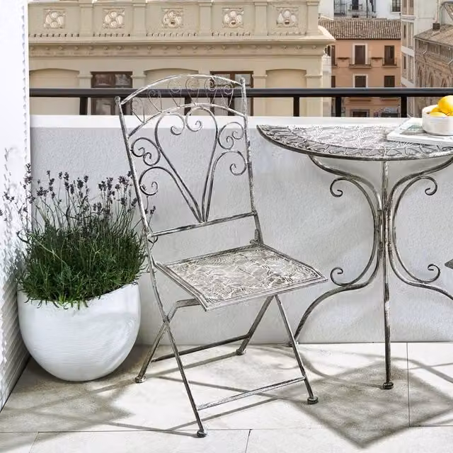 Wyld and Coco Set of 2 Vintage Folding Garden Chairs in Grey Matt Metal – 1