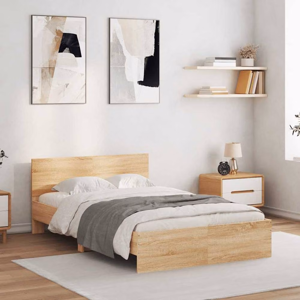 Berkfield Home Small Double Bed Frame with Headboard, LED Under-Bed Lighting and Drawers in Sonoma Light Oak, W/D/H: 120 x 200 cm – 3