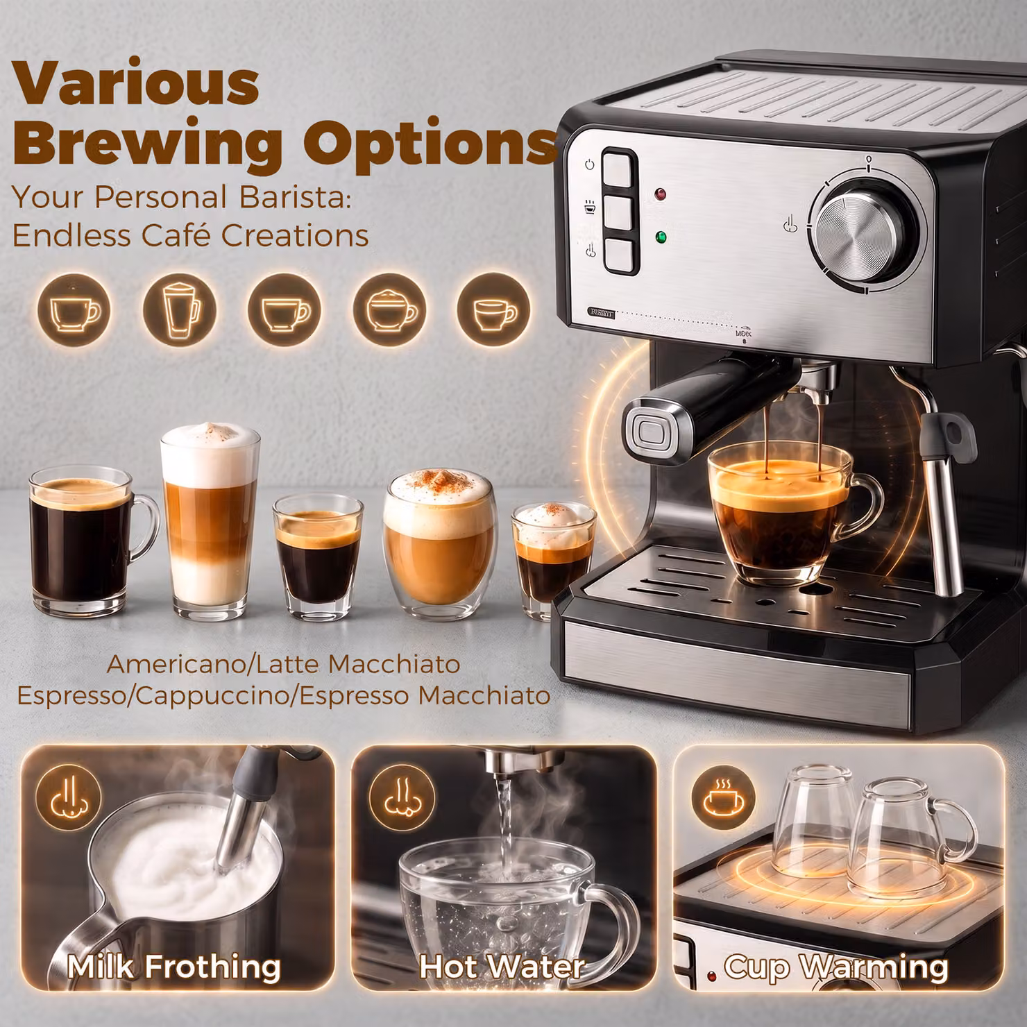 HOMCOM 20-Bar Semi Automatic Espresso Machine with Steam Wand and 1.6 l Water Tank, Black – 5