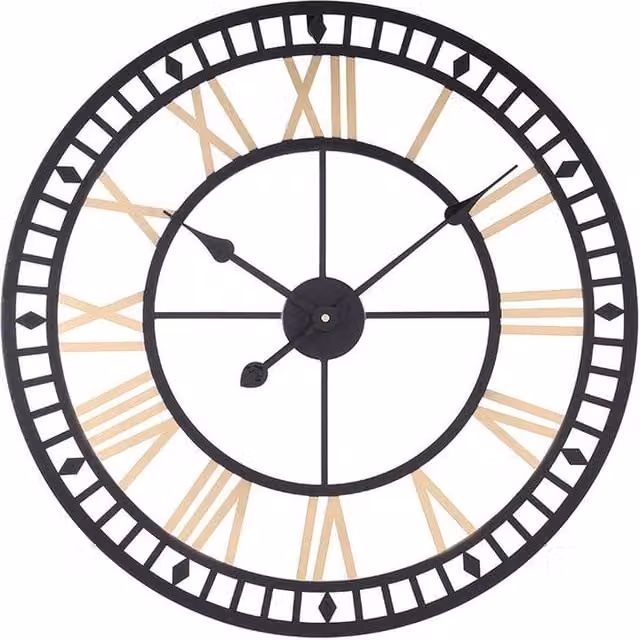 PAWNORA Retro Round Metal Outdoor Garden Wall Clock in Black and Gold