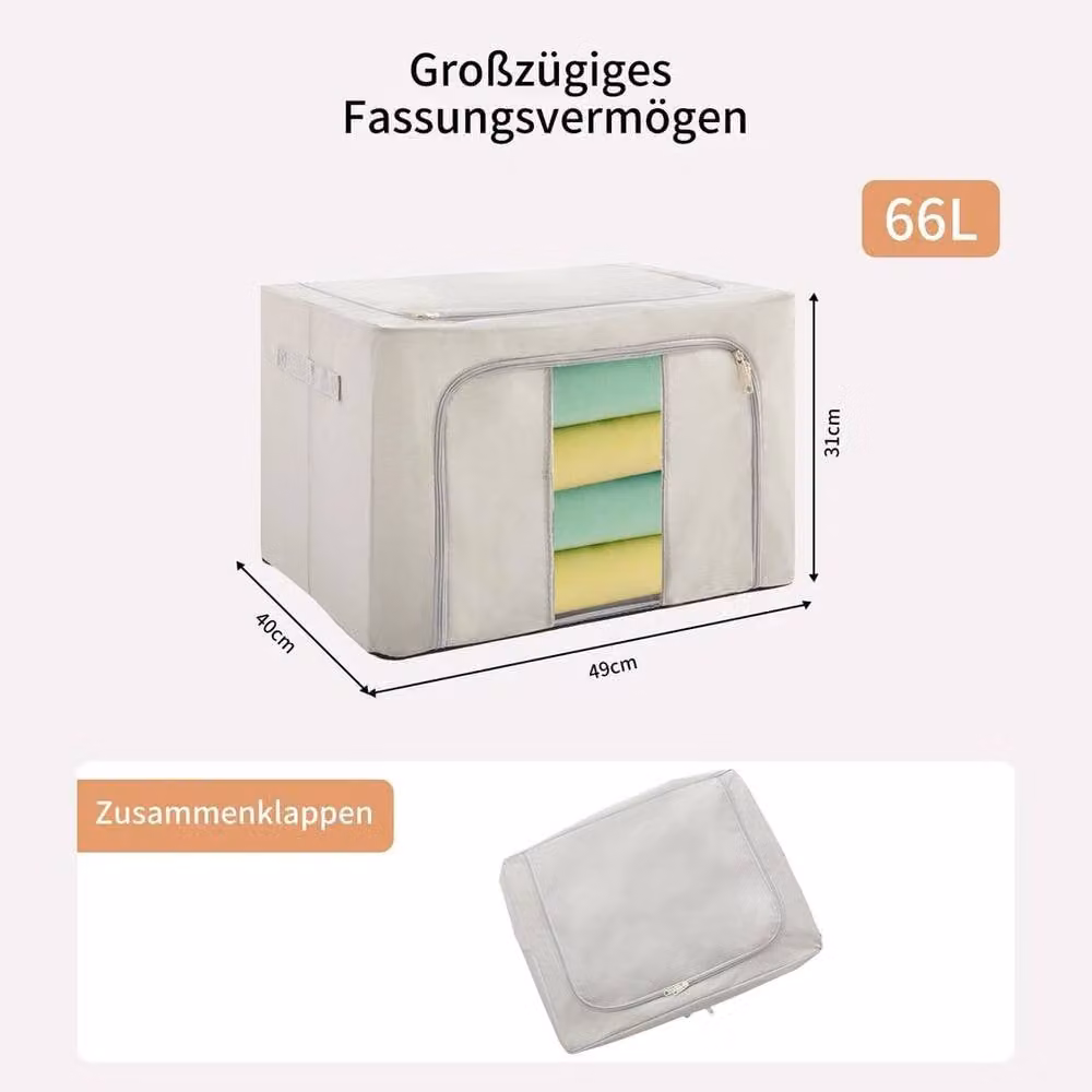 EONLION 66L Grey Foldable and Stackable Fabric Storage Box with Steel Frame, W: 50 cm, D: 31 cm, H: 50 cm – 2