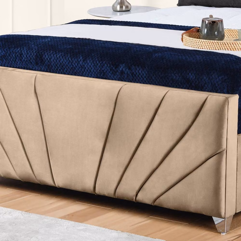 UK Bed Furniture Sunrise Beige Velvet Upholstered Gas Lift Storage Bed, Super King Size (200 x 200 cm) – 3