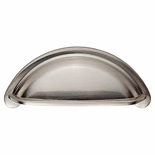 Loops 4 Pack Shell Cabinet Cup Pull Handles in Brushed Silver, W: 9.4 cm, H: 4.15 cm, Fixing Centres: 7.6 cm – 2