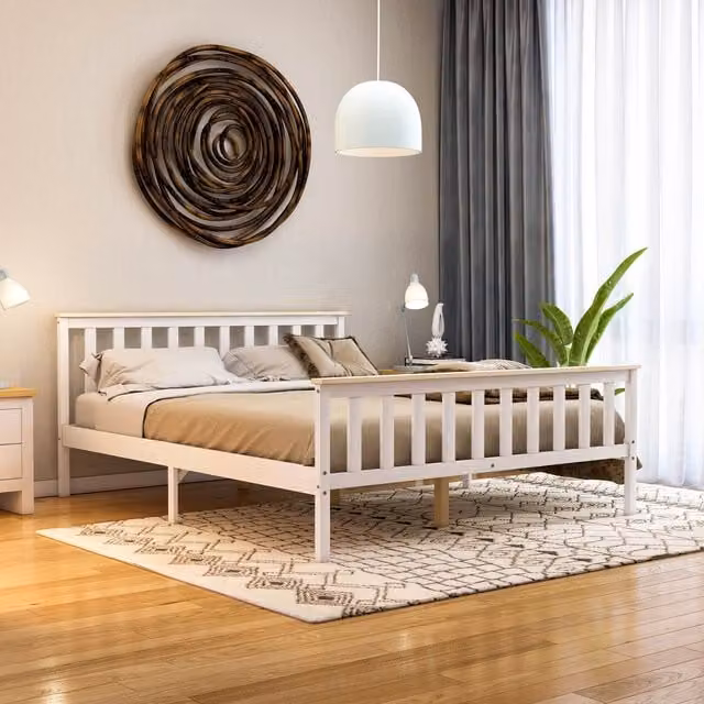 Vida Designs Milan King High Foot End Bed Frame in White and Pine Solid Wood W/D/H: 159.5 x 180 x 205.2 cm