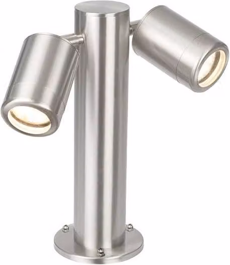 Netlighting Atlantis 2 Light Outdoor Coastal Bollard Post in Grey Brushed Stainless Steel and Glass, IP65, GU10