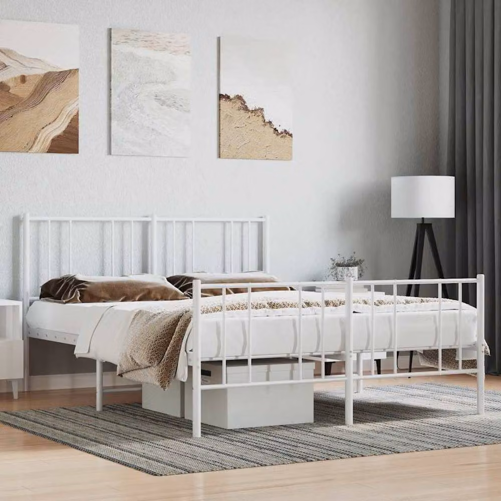 Berkfield Home Metal Bed Frame with Headboard and Footboard in White, W/D/H: 140 x 200 cm – 2