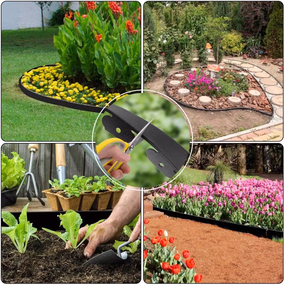 FLAVORA Black Flexible Plastic Garden Border Grass Lawn, 10 Metres – 5