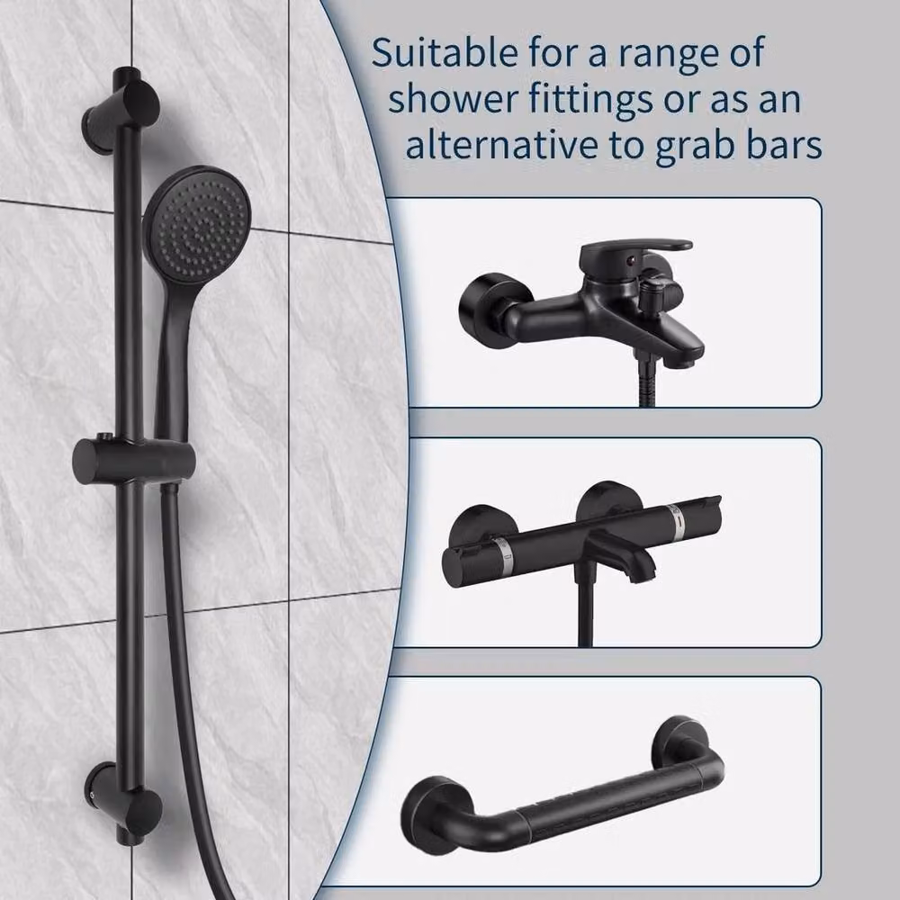 KORVIXA Adjustable Stainless Steel Shower Head Riser Kit in Matt Black – 3