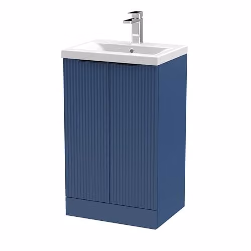 Balterley Blue Floor Standing Bathroom Vanity Unit with Basin and Fluted Front Doors, W/D/H: 51.0 x 39.0 x 85.0 cm
