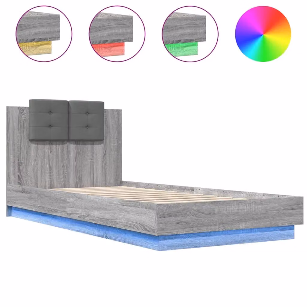 Berkfield Home Grey Sonoma Bed Frame with LED Lighting and USB Charging Port, W: 100 cm, D: 200 cm – 2