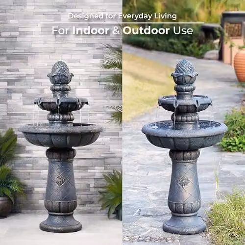 Teamson Home Two-Tier Cascade Birdbath Outdoor Garden Water Fountain in Antique Bronze, Height: 99 cm – 6