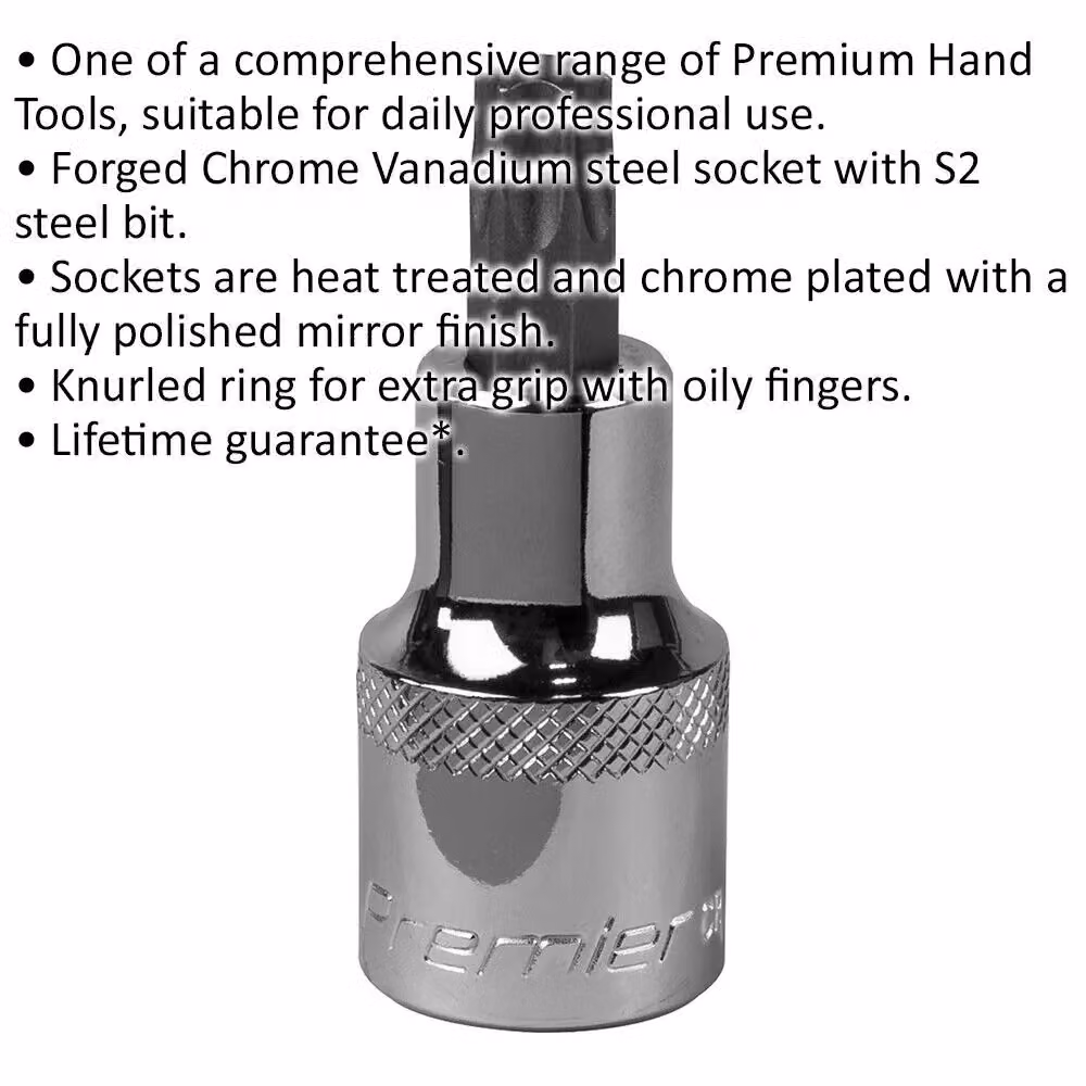 Loops T47 TRX Star Socket Bit with 1/2 inch Square Drive and S2 Steel Head in Silver – 2