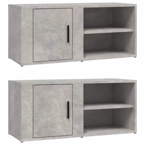 vidaXL Set of 2 Modern TV Cabinets in Concrete Grey, Engineered Wood, W/D/H: 80 x 31.5 x 36 cm – 1