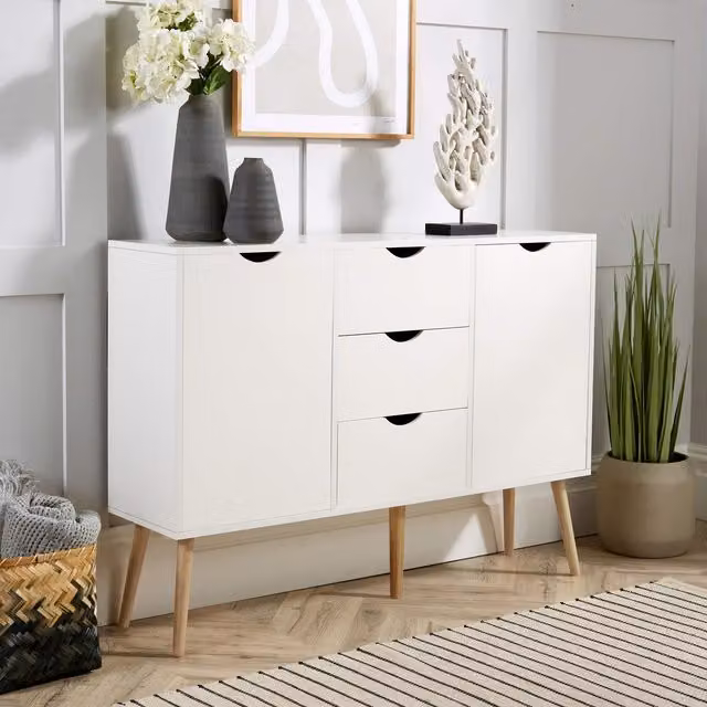 Home Source Boden 3 Drawer 2 Door Sideboard Unit in White – 1