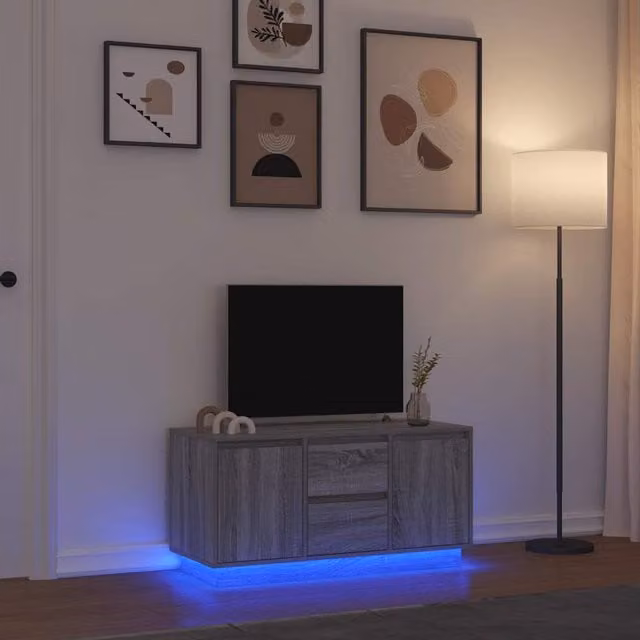 Berkfield Home Modern TV Cabinet with Integrated LED Lights in Grey Sonoma, W/D/H: 100 x 41 x 50 cm – 1
