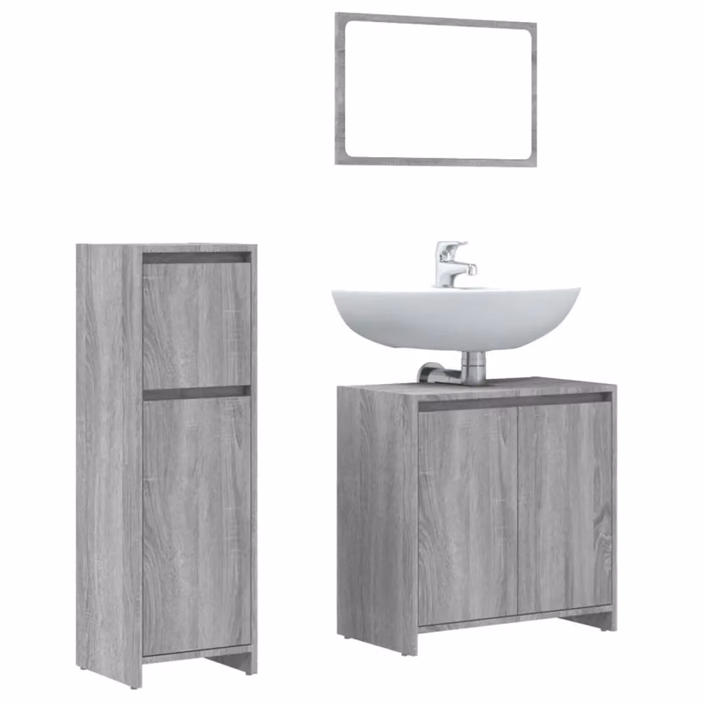 Berkfield Home 3 Piece Modern Grey Bathroom Furniture Set – 2