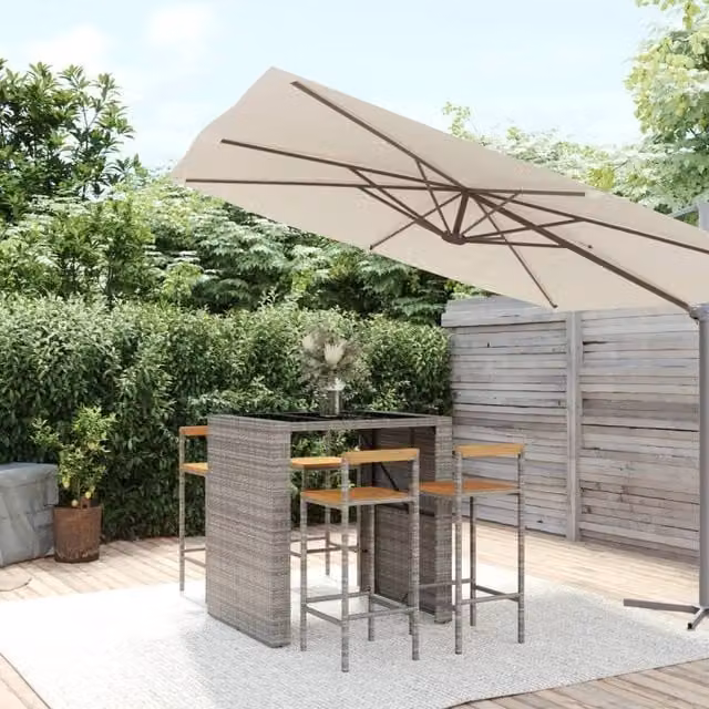 Berkfield Home 5 Piece Grey Poly Rattan and Solid Acacia Wood Garden Bar Set – 1
