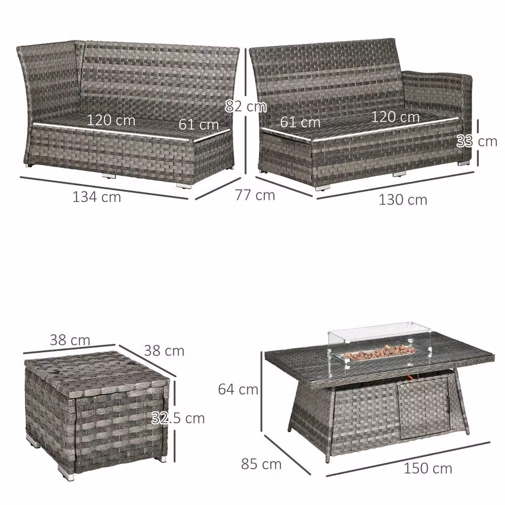 Matteo Seven-Piece Grey Rattan Firepit Table Garden Sofa Set – 3