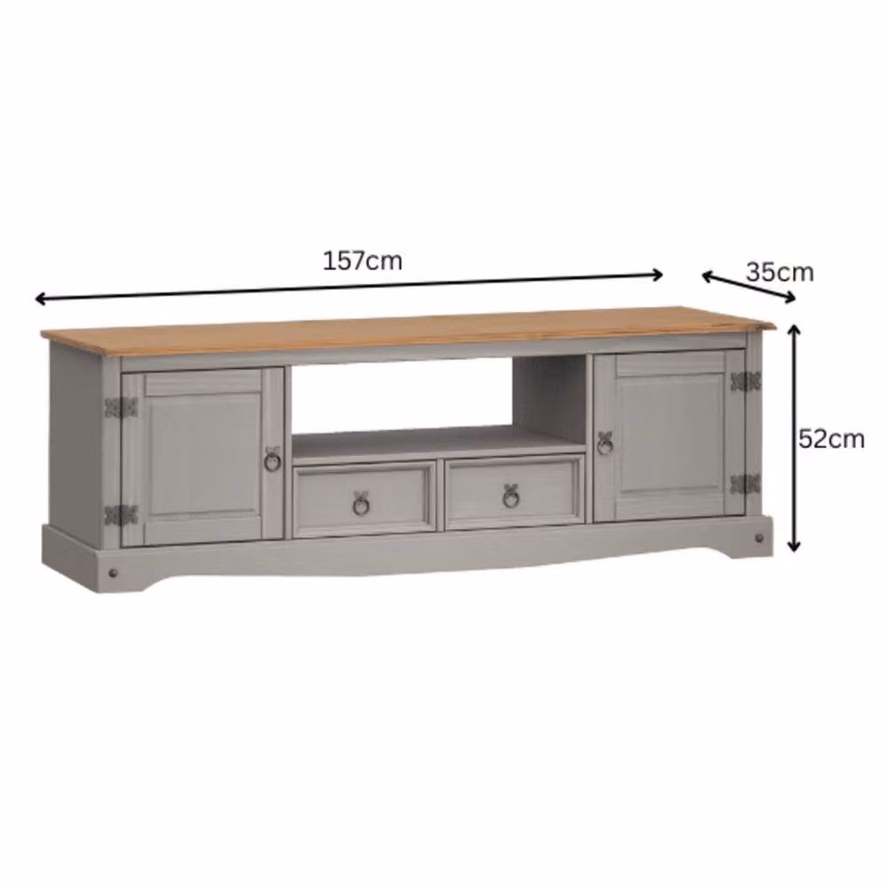 FORGEVIO Rustic Grey Wood TV Unit with 2 Doors and 2 Drawers – 2
