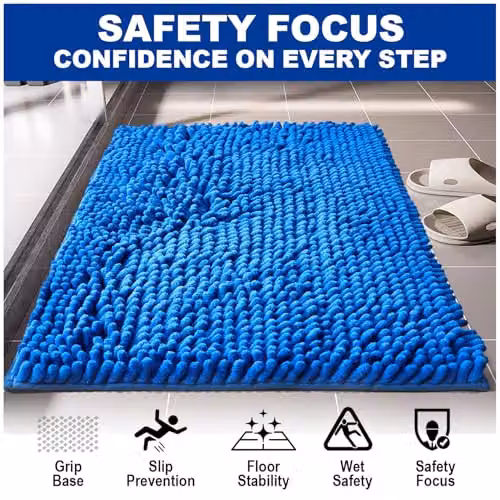 GAVENO CAVAILIA Blue Chenille Microfibre Faux Fur Bath Mat, W/D: 50 x 80 cm – 11