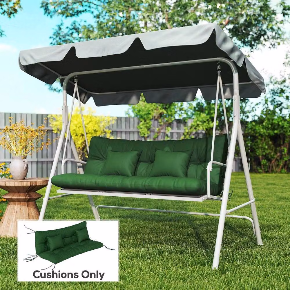 NESTLUNE Green Outdoor Seat and Back Cushion Set with Foam Filling, W: 100 cm, H: 15 cm – 2