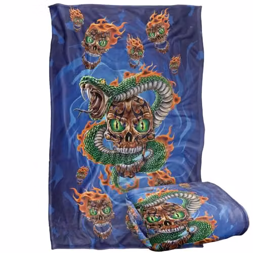 JQ Licensing James Piazza Flaming Snake Skull Super Soft Fleece Throw Blanket, Multicolour, W/D/H: 91 x 147 cm