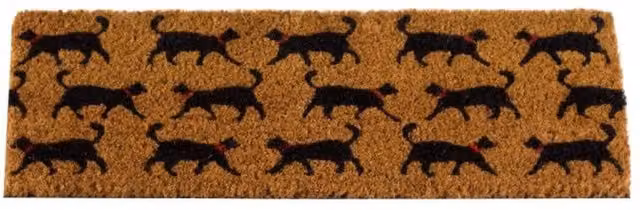 Garden Mile Cat Design Coir Outdoor Insert Mat in Brown, White and Black