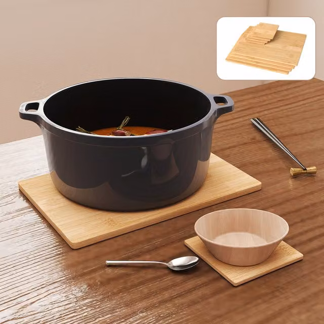 Toque 8 Piece Bamboo Heat-Resistant Placemat and Coaster Set with Storage Tray in Yellow and Beige