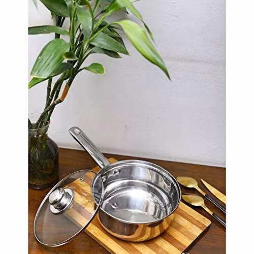 Sabichi Essential 20cm Stainless Steel Saucepan with Glass Lid, Silver, W/D/H: 39.5 x 21.5 x 21.5 cm