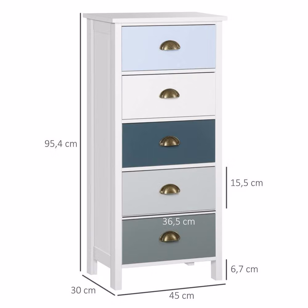 STILVORA 5-Drawer Chest of Drawers with Metal Handles in White – 2