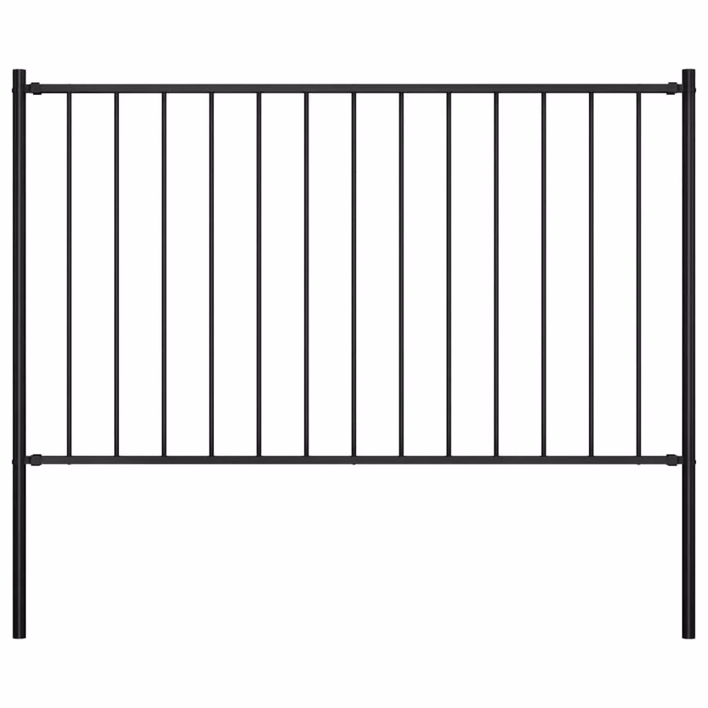 Berkfield Home Durable Powder-coated Steel Fence Panel with Round Posts, Black, H: 170 cm, W: 100 cm – 2