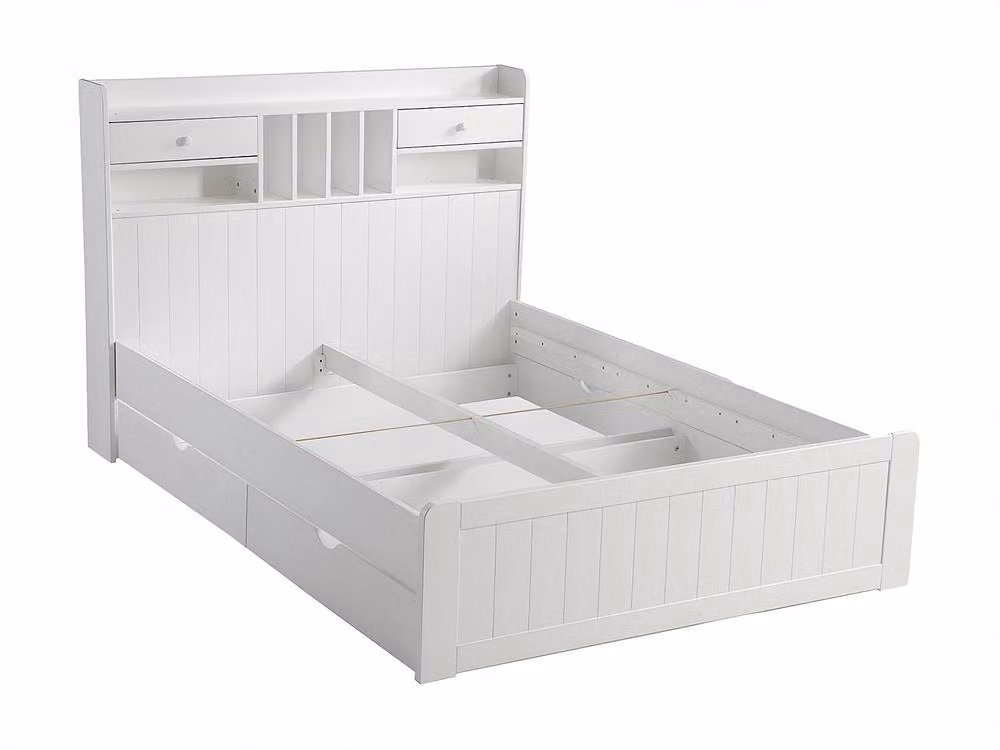 MEDERICK White Lacquered Pine Double Bed with Storage Drawers W/D/H: 140 x 190 x 148 cm – 2