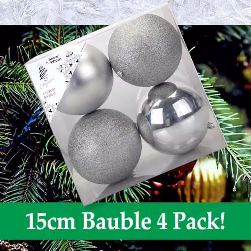 VFM e-Store Silver Round Christmas Baubles, Pack of 3, Diameter: 12 cm – 6