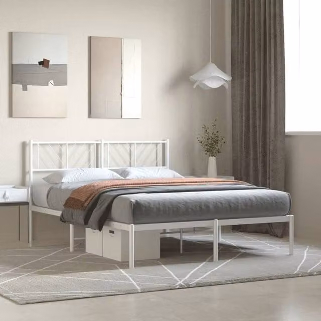 Berkfield Home Metal Bed Frame with Headboard, White, W/D/H: 120 x 200 cm – 1