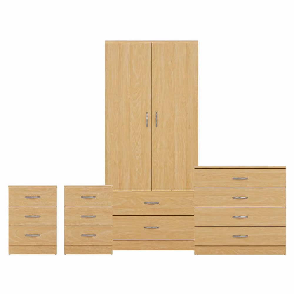 HD Designs Riano 4 Piece Brown Rustic Bedroom Set with 3 Drawer Bedside and 4 Drawer Chest – 2