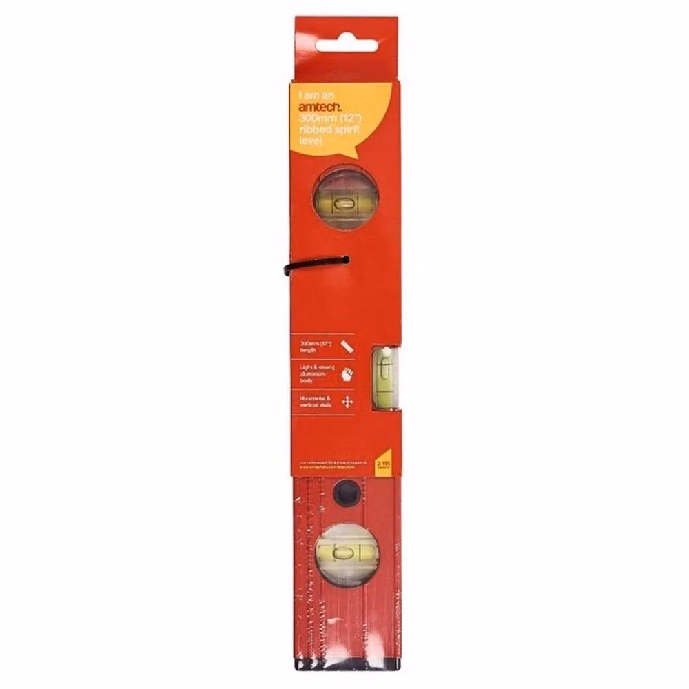Amtech Ribbed Spirit Level, Multicolour, 30.48 x 30.48 cm – 2