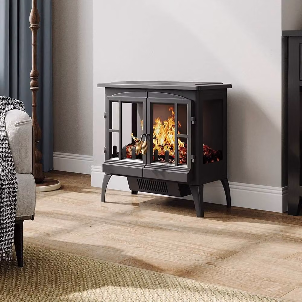 FORGEVIO Freestanding Electric Fireplace with LED Flame Effect in Black, W: 1000 cm, H: 52 cm, D: 52 cm – 3