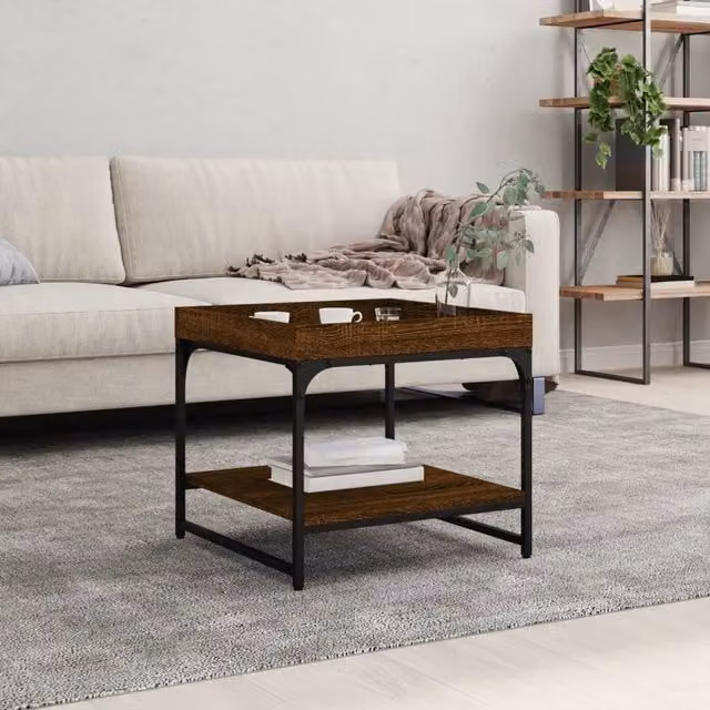 Berkfield Home Square Coffee Table in Brown Oak, W/D/H: 49.5 x 49.5 x 45 cm
