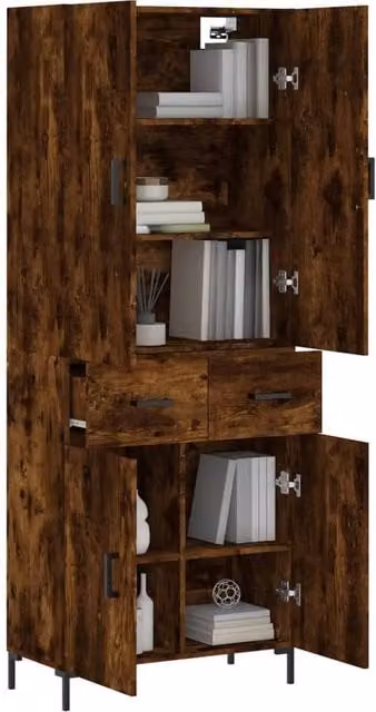 Berkfield Home Smoked Oak Highboard in Brown, W/D/H: 69.5 x 34 x 180 cm – 1